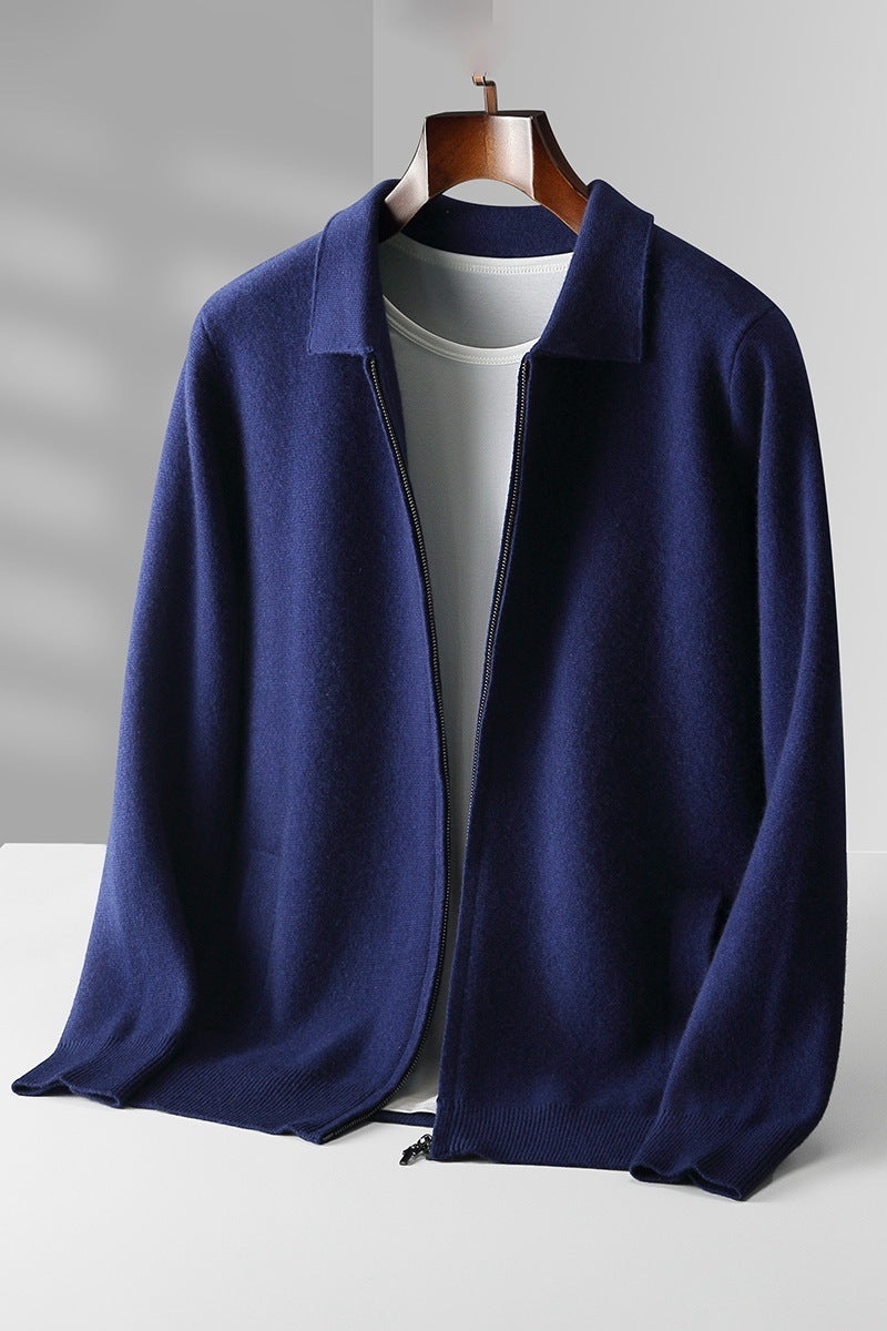 Woolen Cashmere Lapel Collar Cardigan