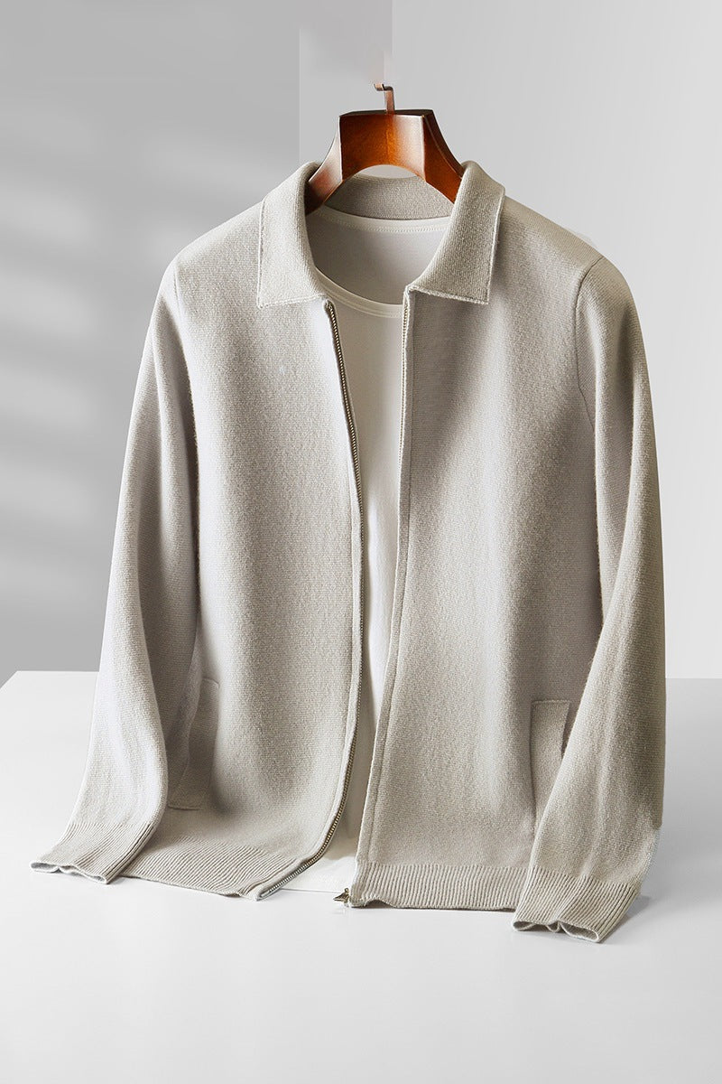 Woolen Cashmere Lapel Collar Cardigan